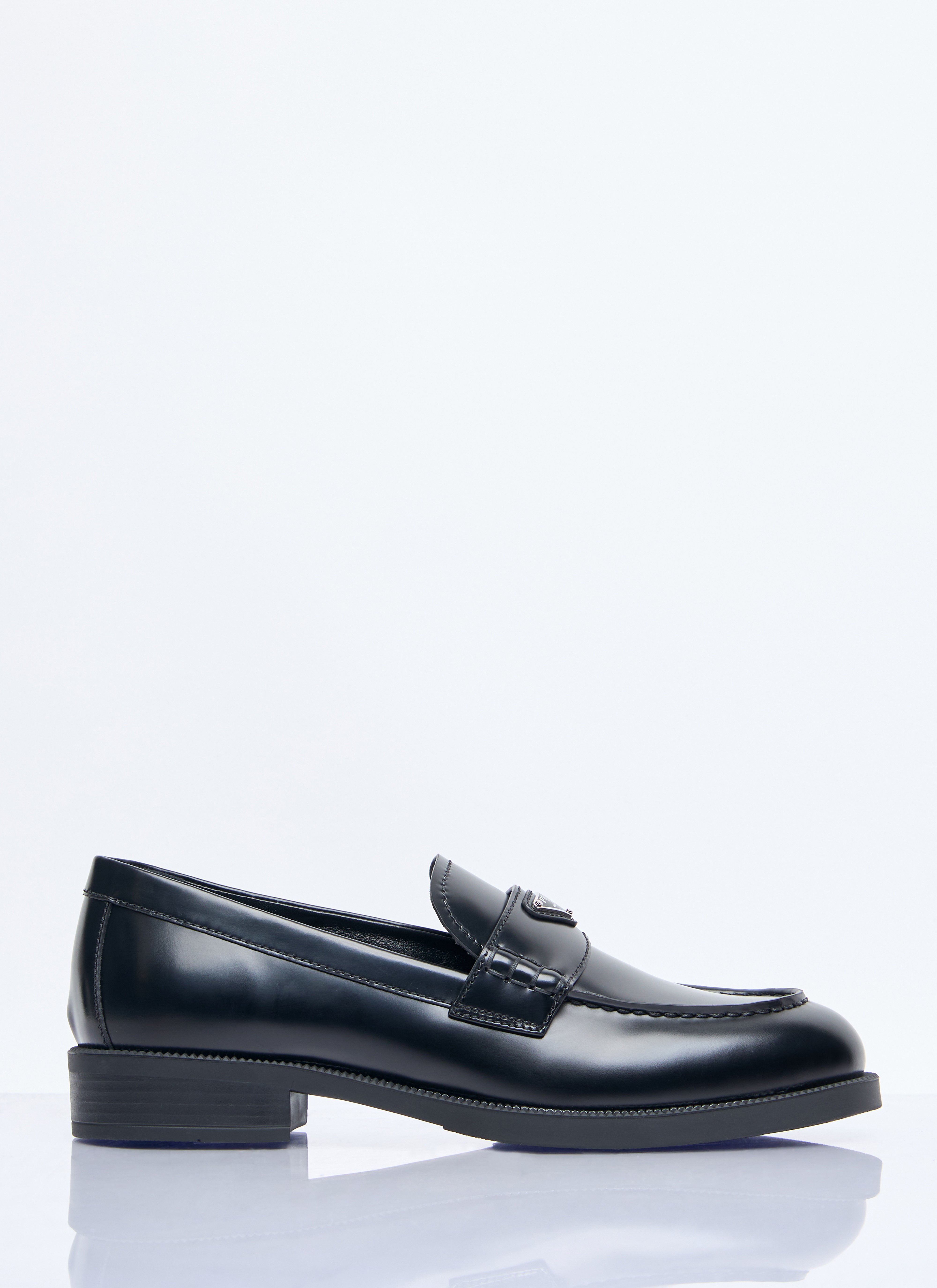 Prada Women s Logo Plaque Leather Loafers in Black LN CC