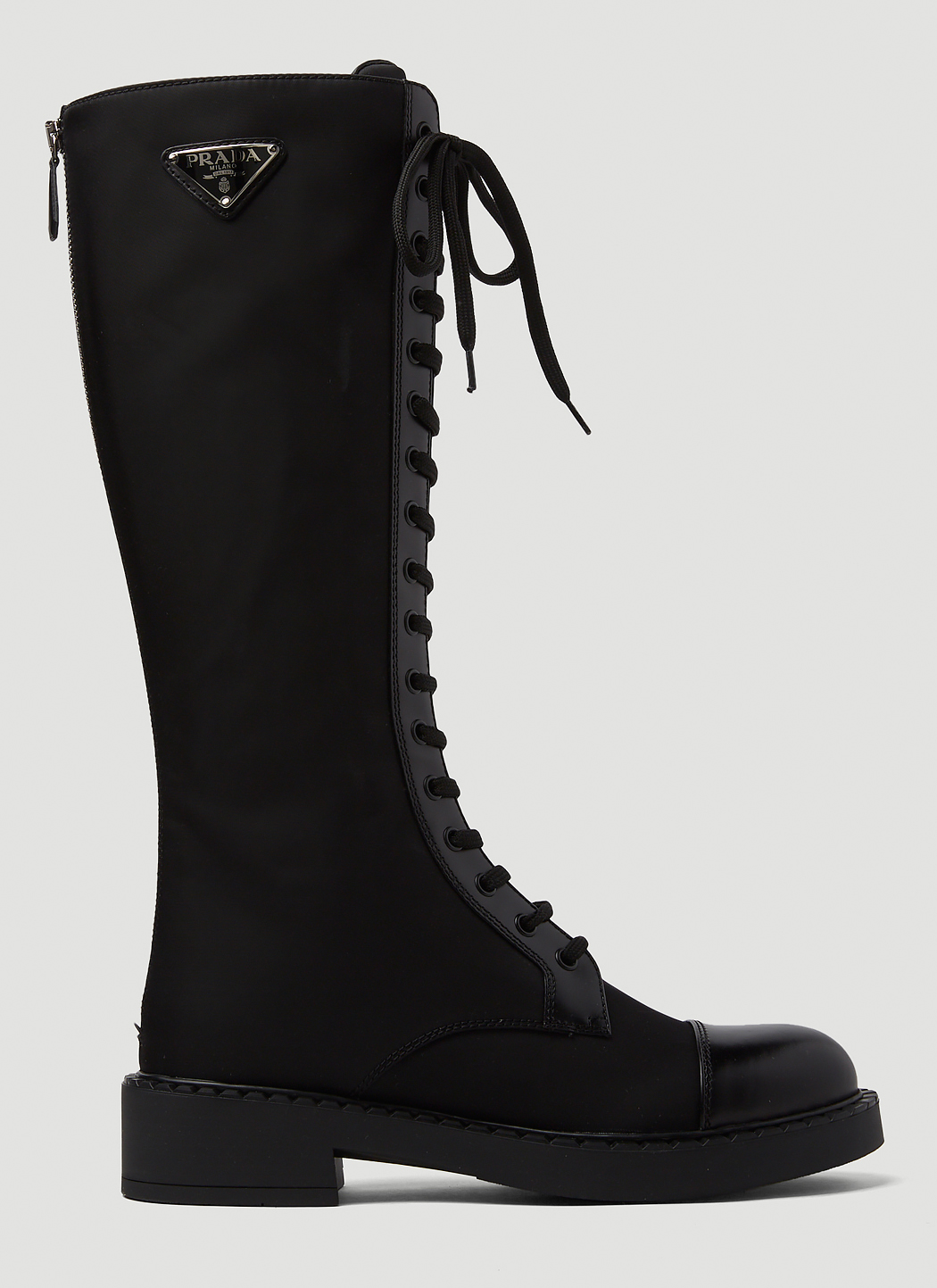 Prada Re Nylon Knee High Combat Boots in Black LN CC