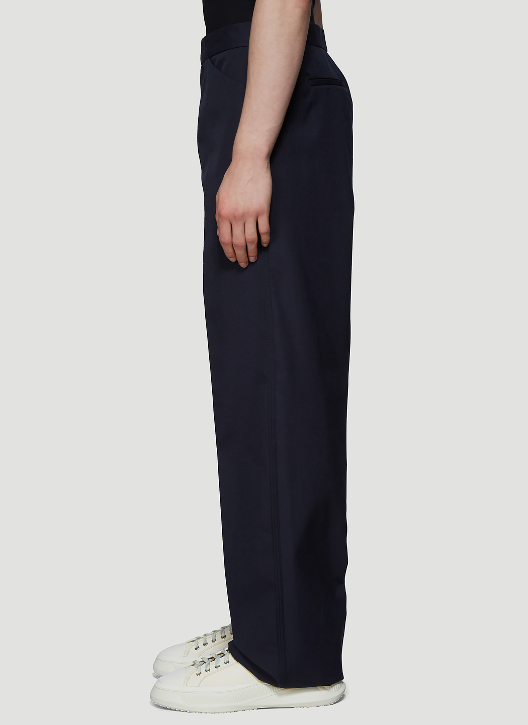 navy straight leg work trousers