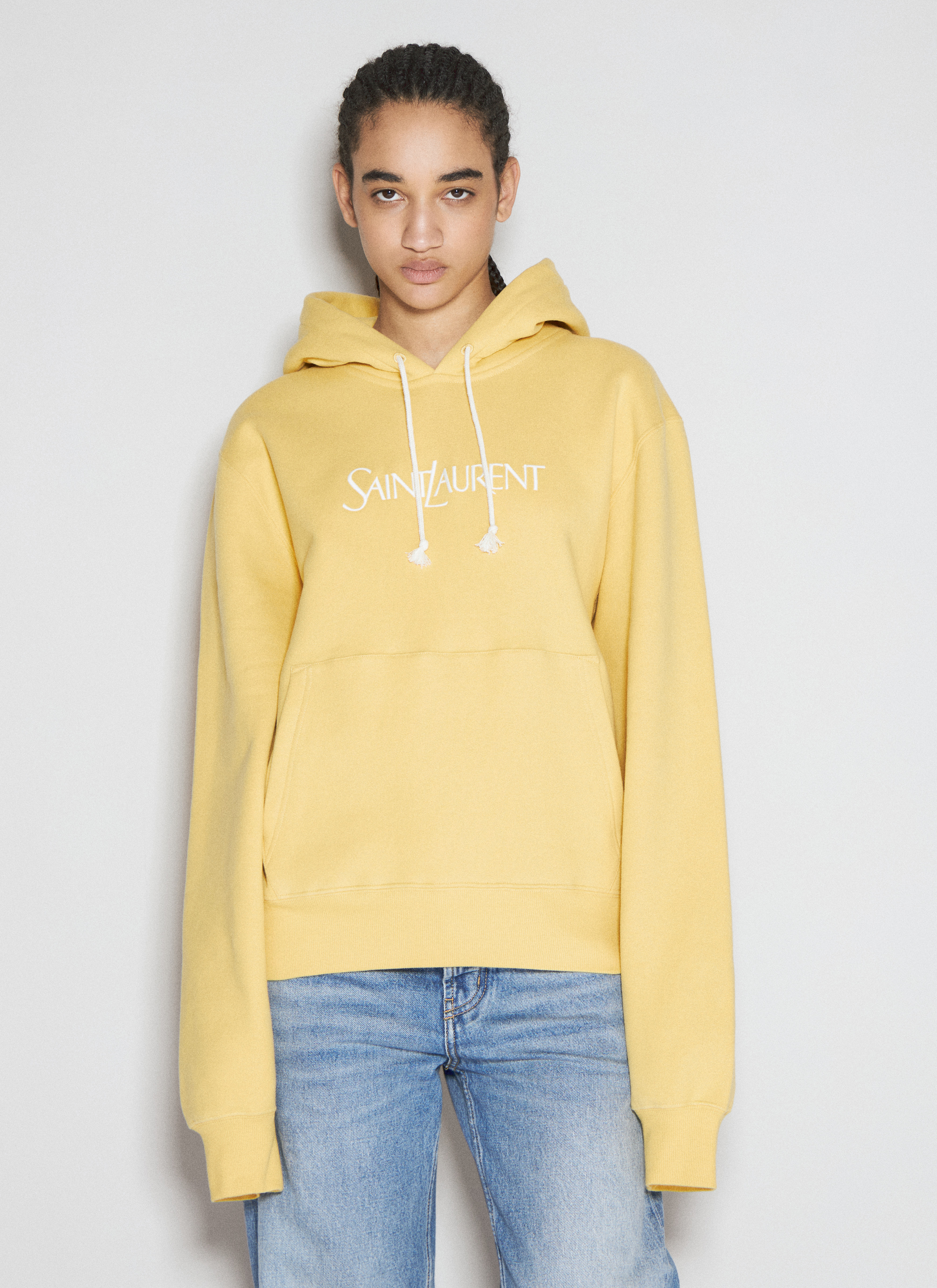 Saint Laurent Logo Embroidery Hooded Sweatshirt in Yellow LN CC