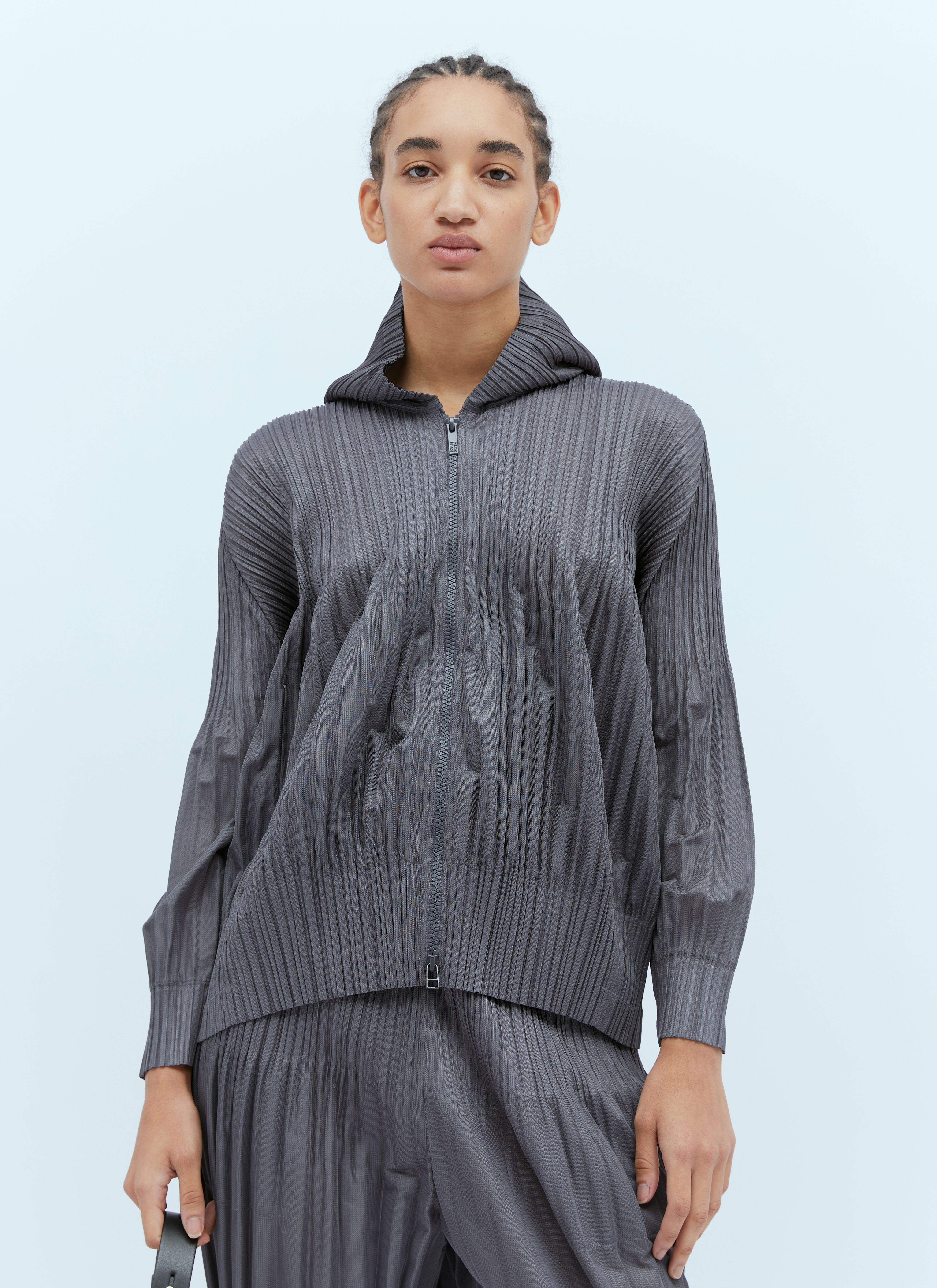 Pleats Please Issey Miyake Women's Hooded Pleated Sweatshirt in