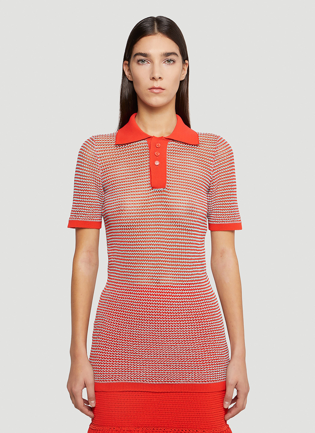 Bottega Veneta Mesh-Knit Polo Shirt in Red | LN-CC