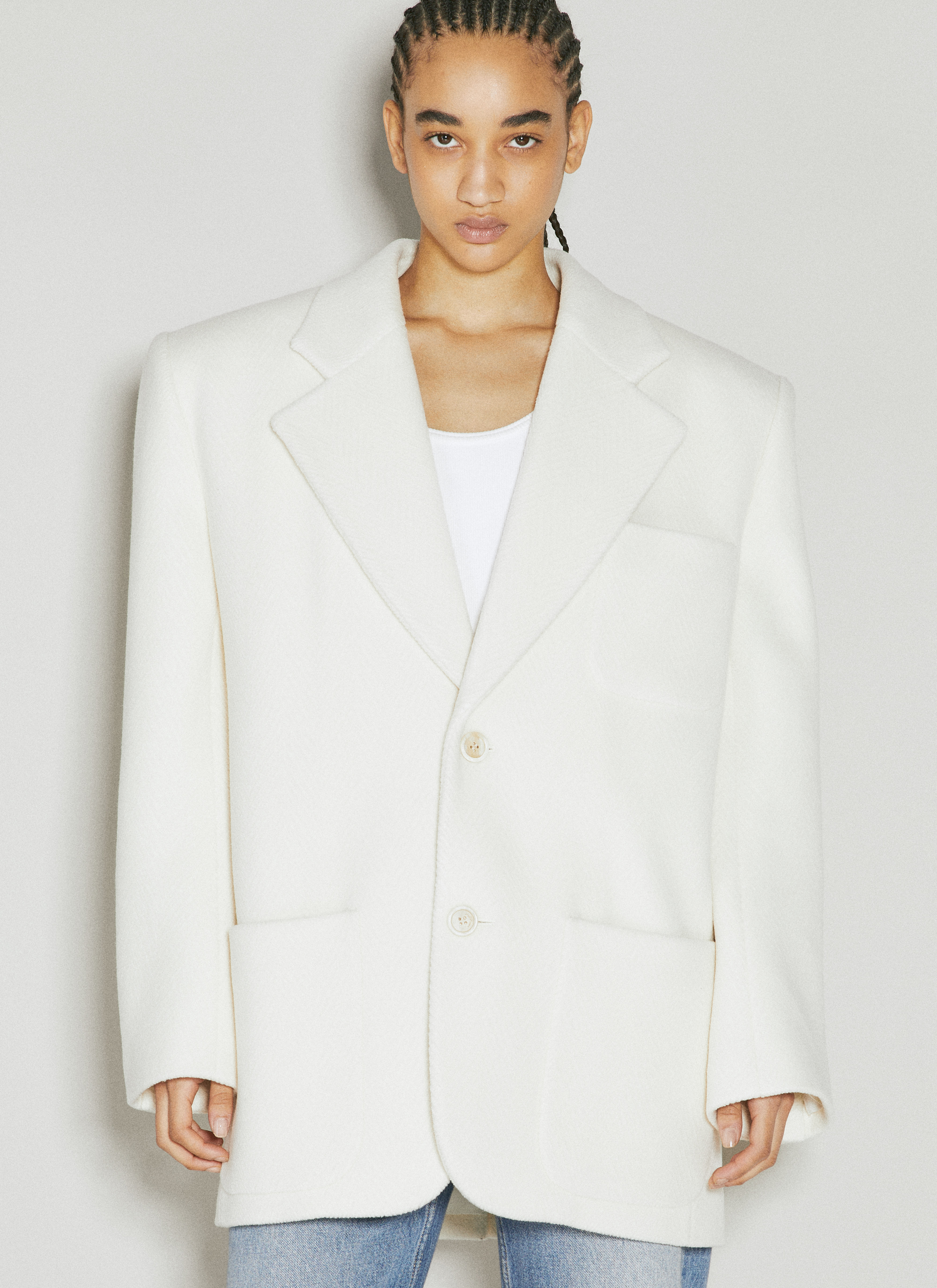 Saint Laurent Chevron Wool Blazer in White | LN-CC®