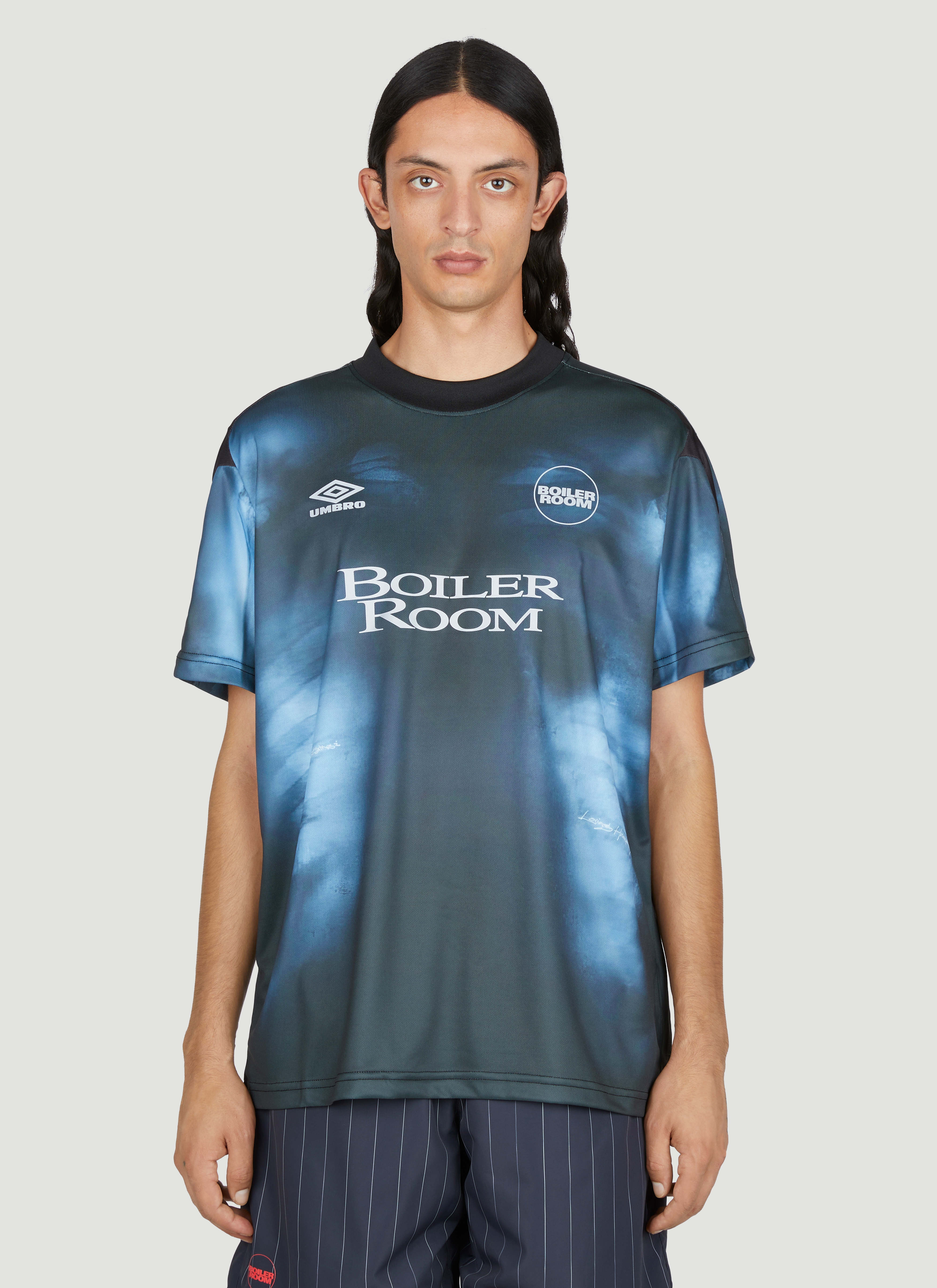 Boiler Room x Umbro Graphic Print Football T-Shirt in Black
