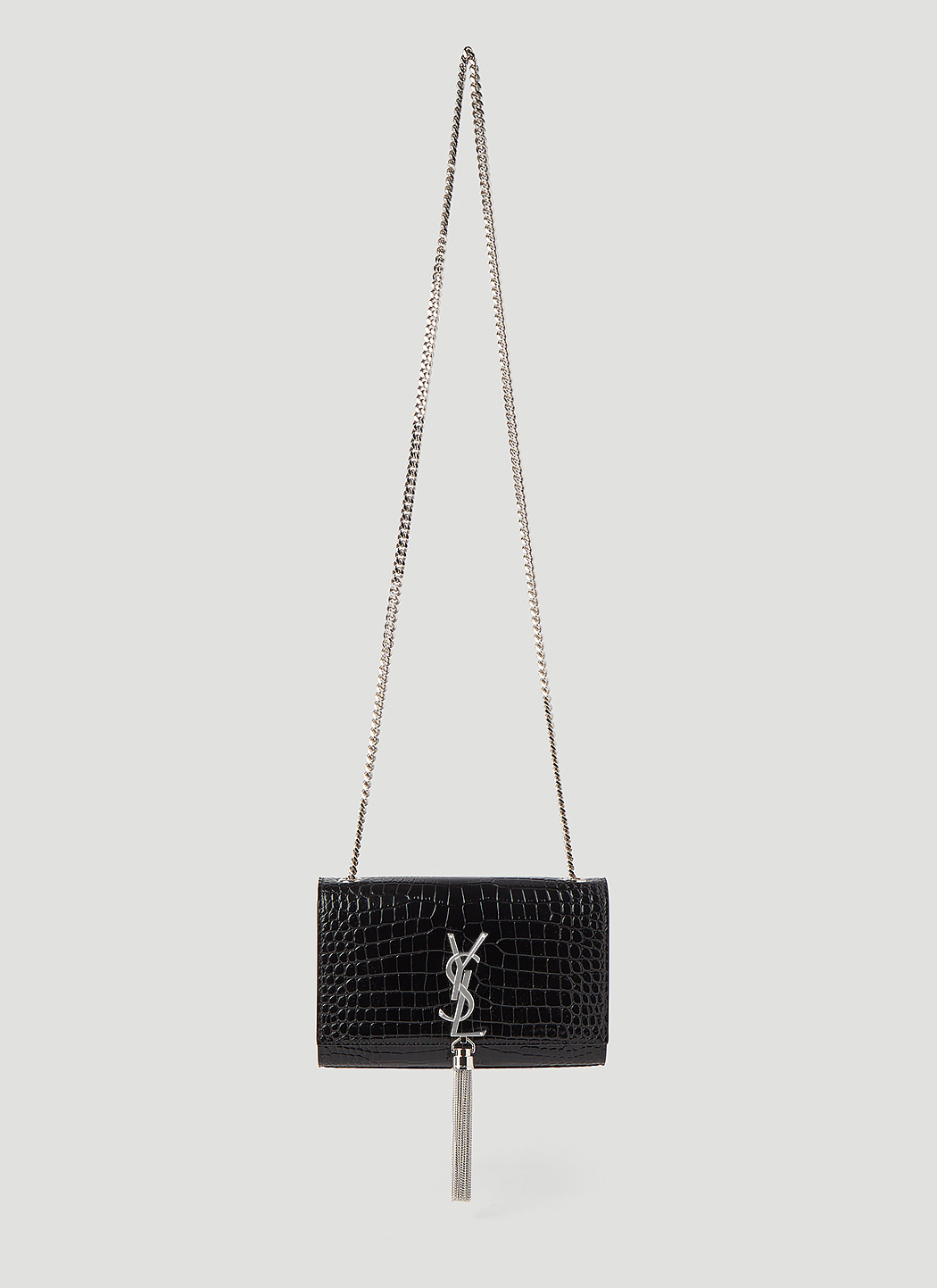 Saint Laurent Black Kate Croc Embossed Shoulder Bag LN CC