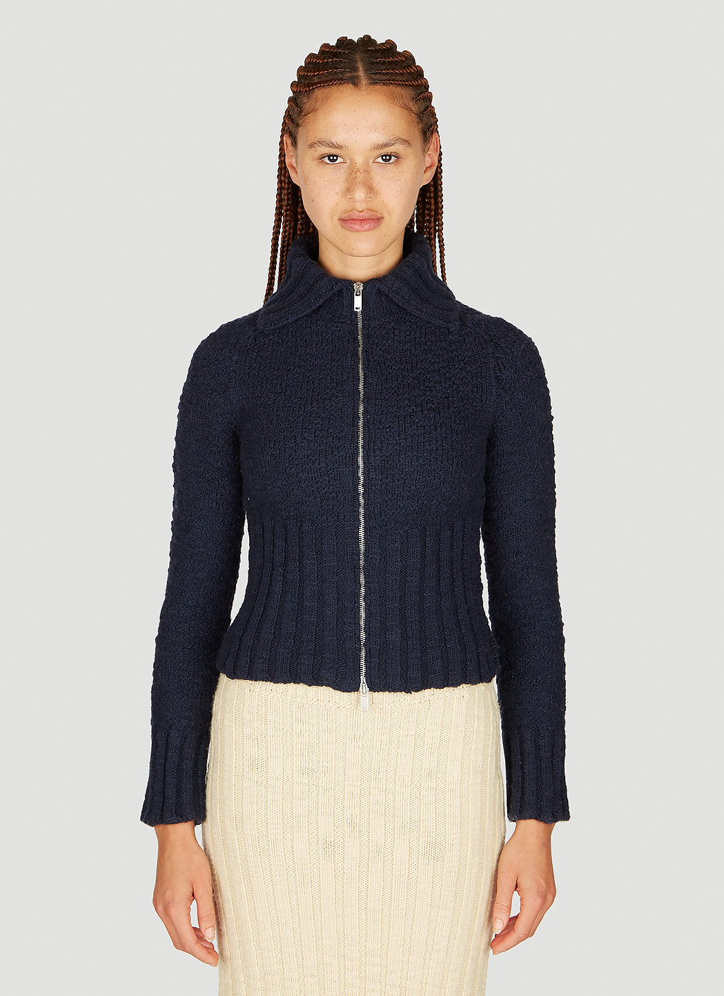 Jil Sander+ Textured Knit Zip-Up Cardigan in Blue