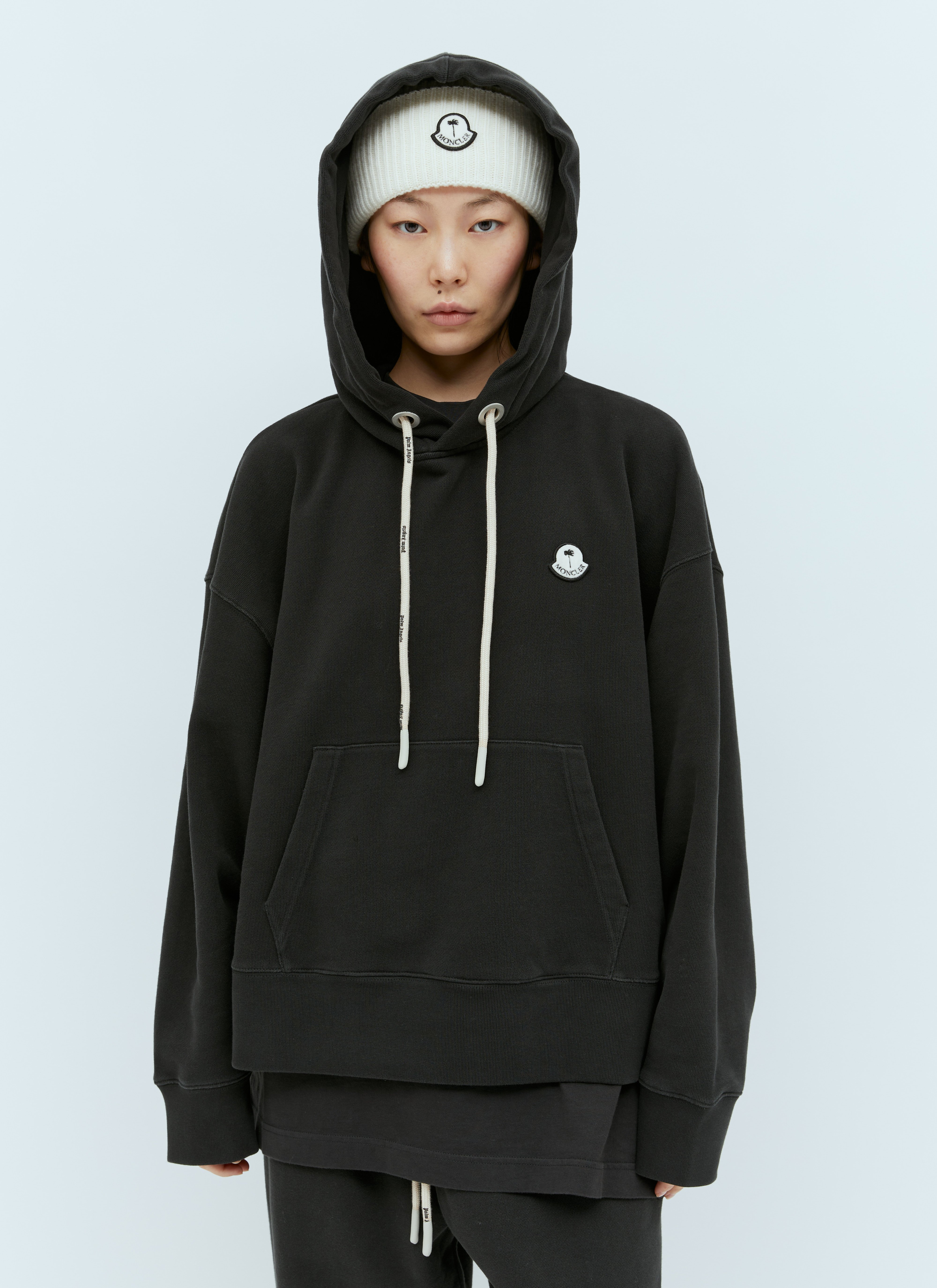 Moncler x Palm Angels Women's Logo Patch Hooded Sweatshirt in Black