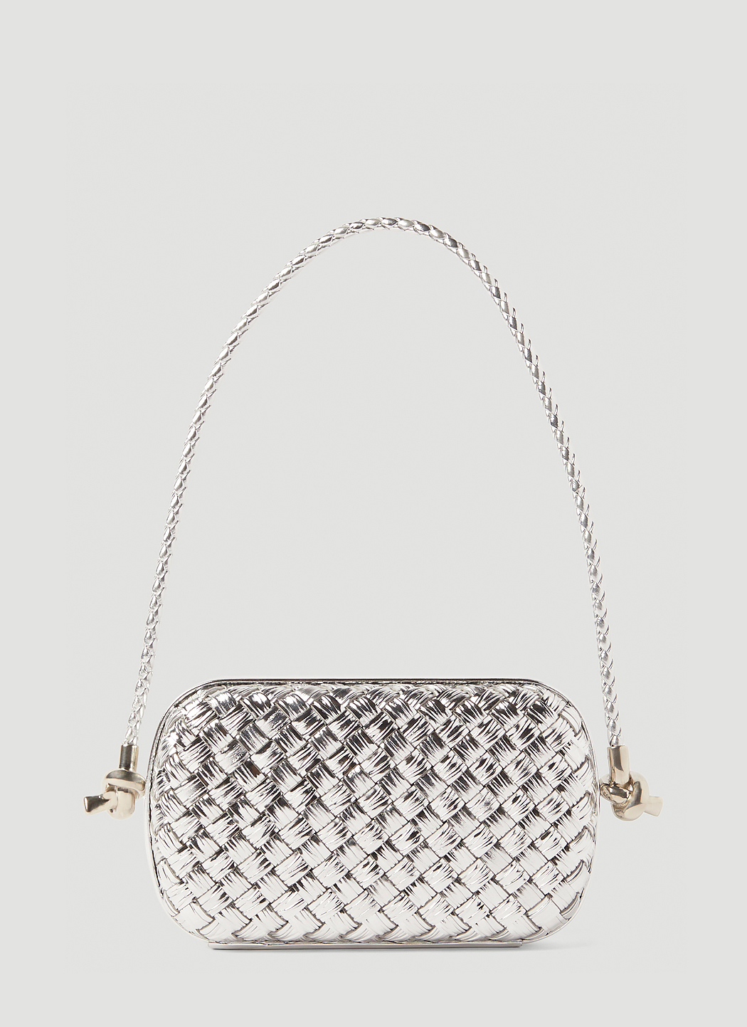 Knot Mini Metallic Leather Shoulder Bag in Silver - Bottega Veneta