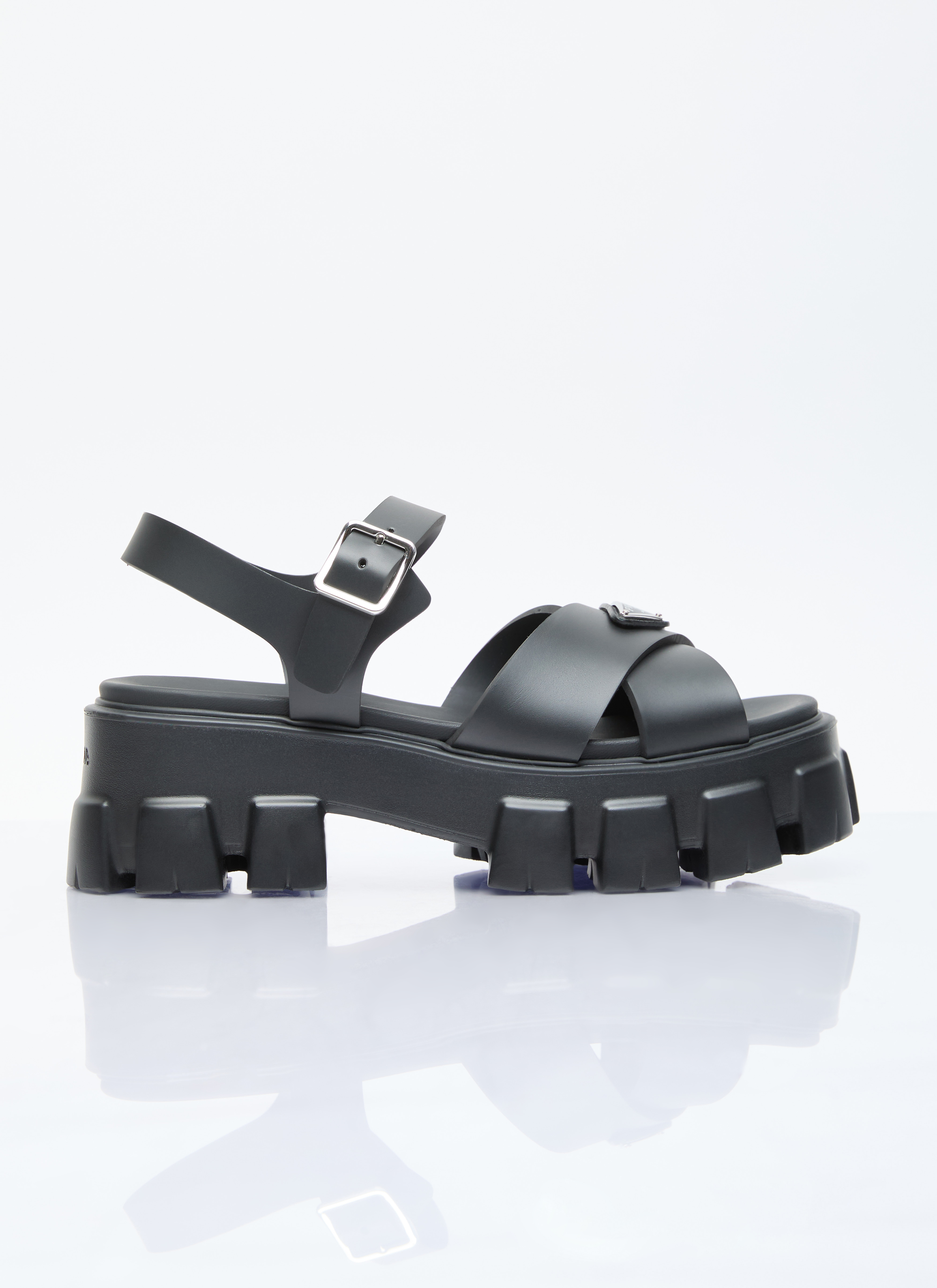 Prada Women s Logo Plaque Rubber Sandals in Black LN CC