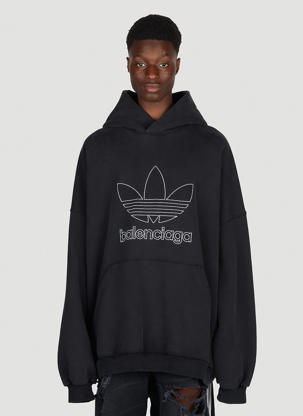 Logo in | adidas Balenciaga Embroidered Black Sweatshirt Hooded x LN-CC®
