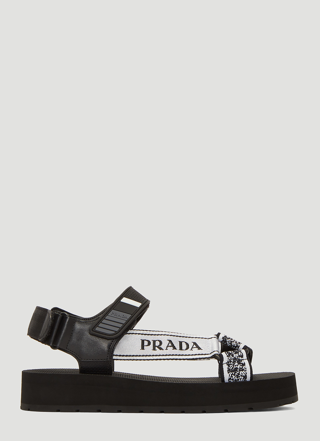 Prada Logo Jacquard Strap Sandals in Black | LN-CC