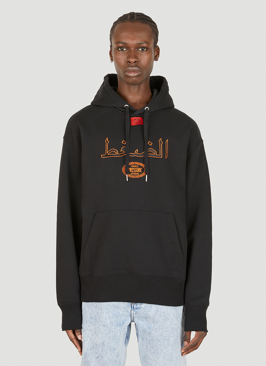 Pressure Embroidered Arabic Hooded Sweatshirt en Black LN CC