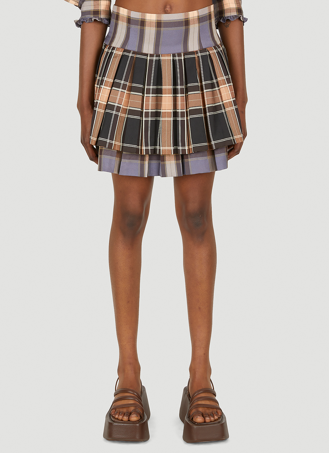 Multi Check Pleated Skirt