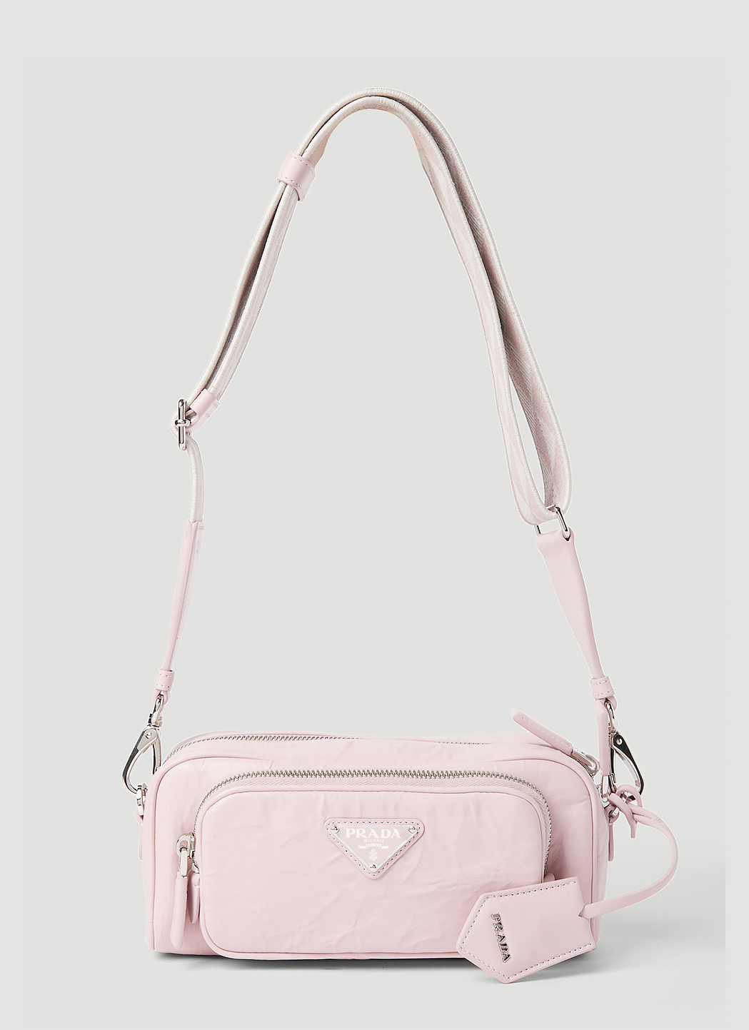 Prada Women s Antique Leather Pocket Shoulder Bag in Pink LN CC