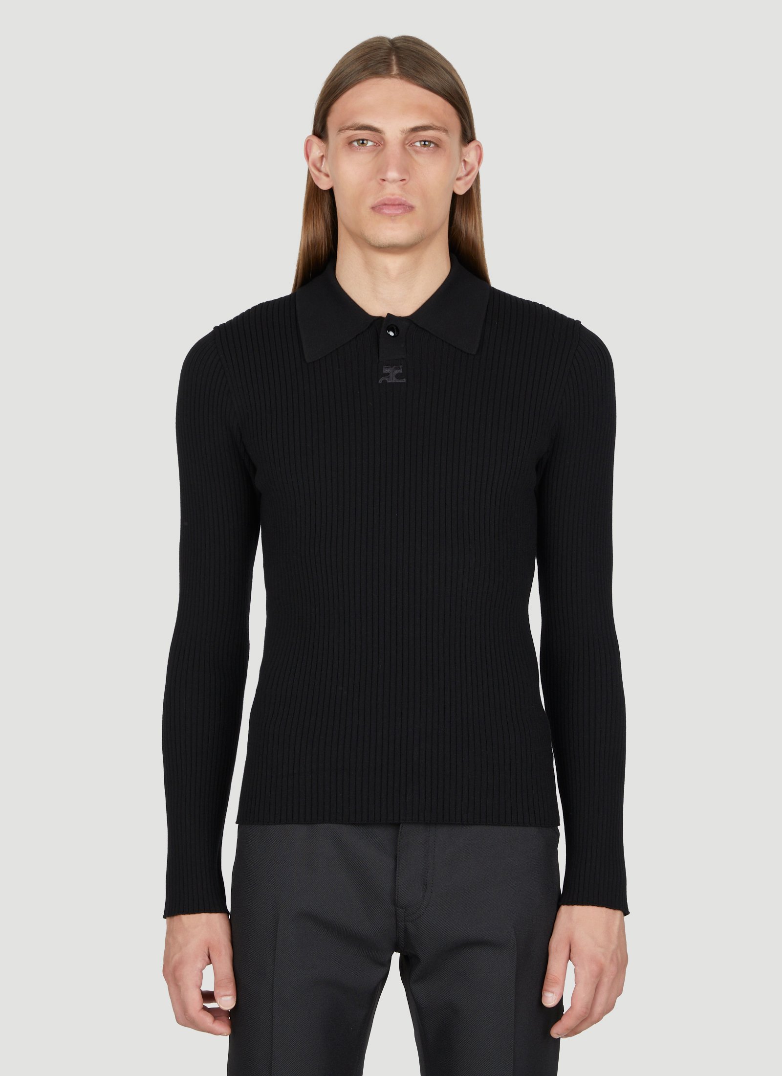 Courrèges Snap Rib Knit Polo Sweater in Black | LN-CC®