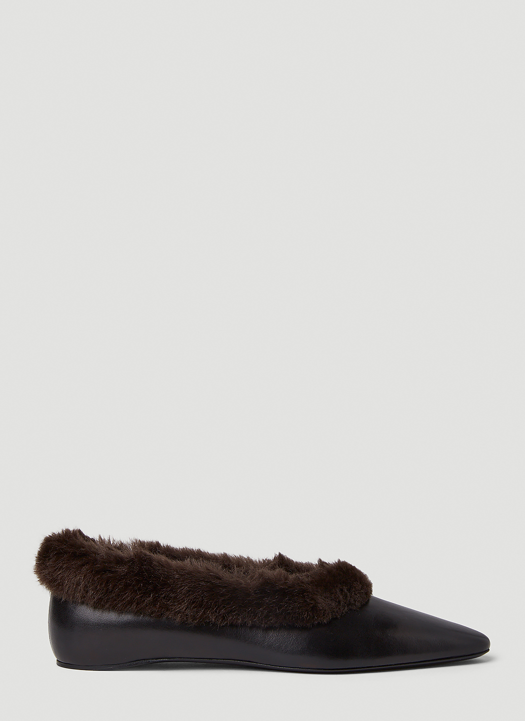 Faux fur store trim loafer mules