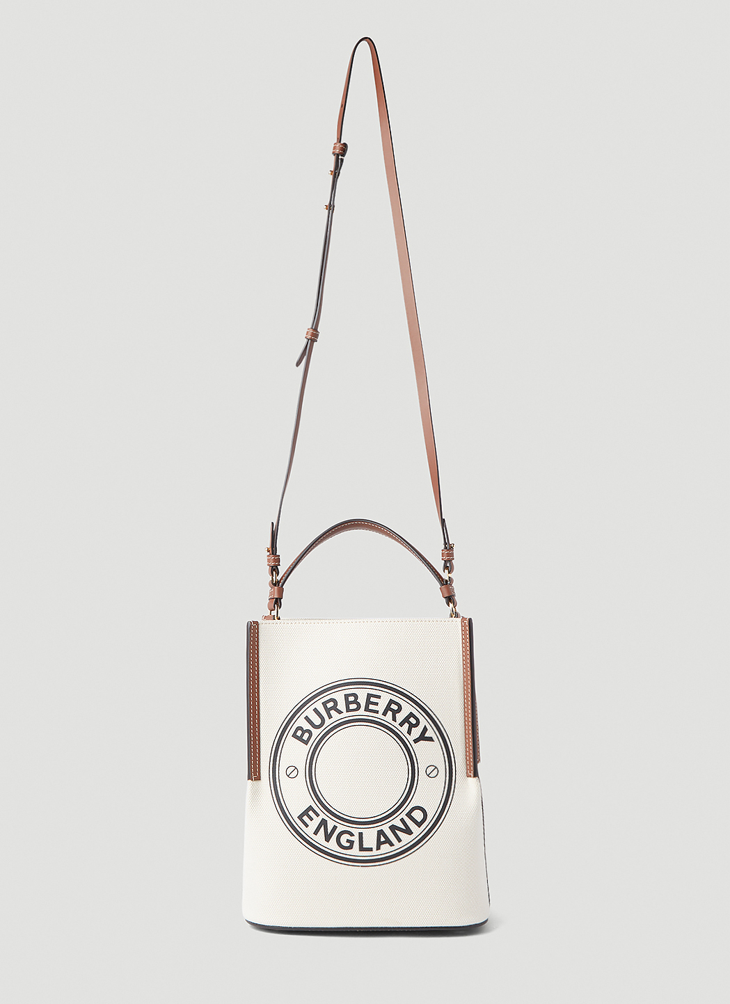 Burberry Small Peggy Logo Graphic Cotton Canvas Bucket Bag In Beige