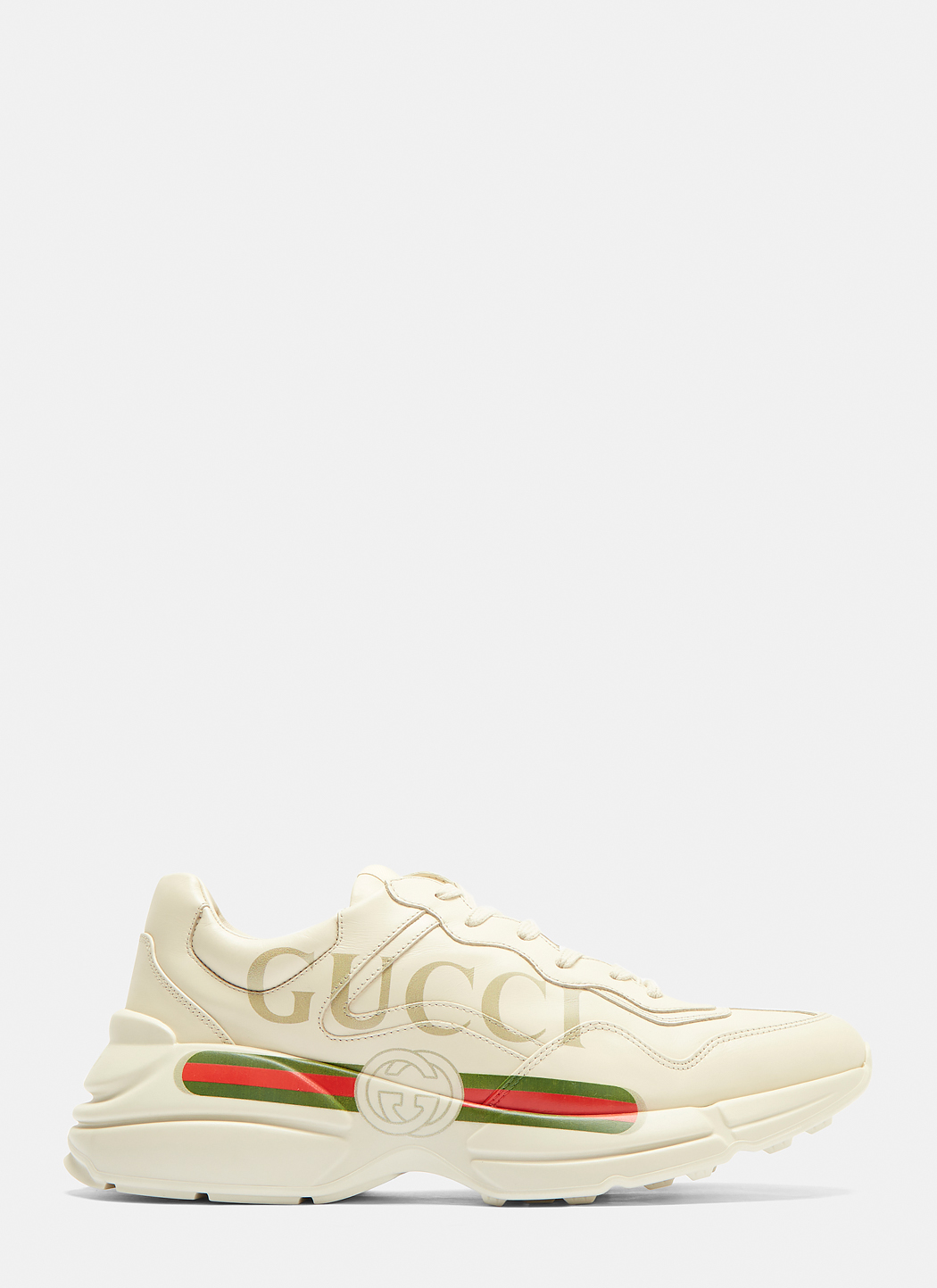Gucci Rhyton Gucci Logo Leather Sneakers In White Ln Cc