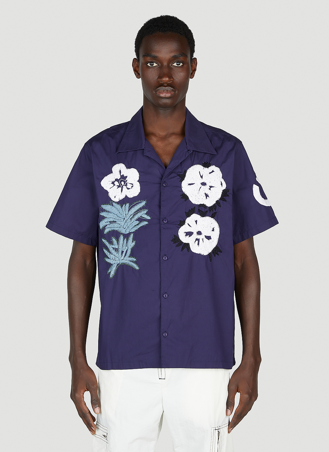NOMA t.d. Flower & Cactus Embroidered Shirt in Dark Blue | LN-CC®