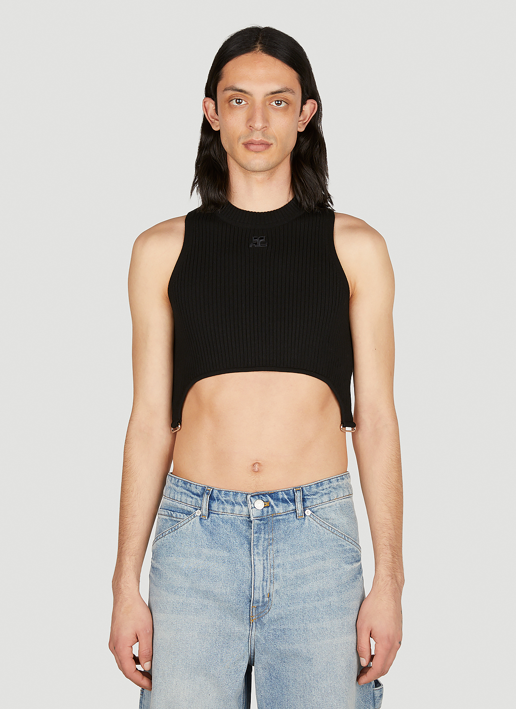 Courrèges Men's Suspender Strap Crop Top in Black