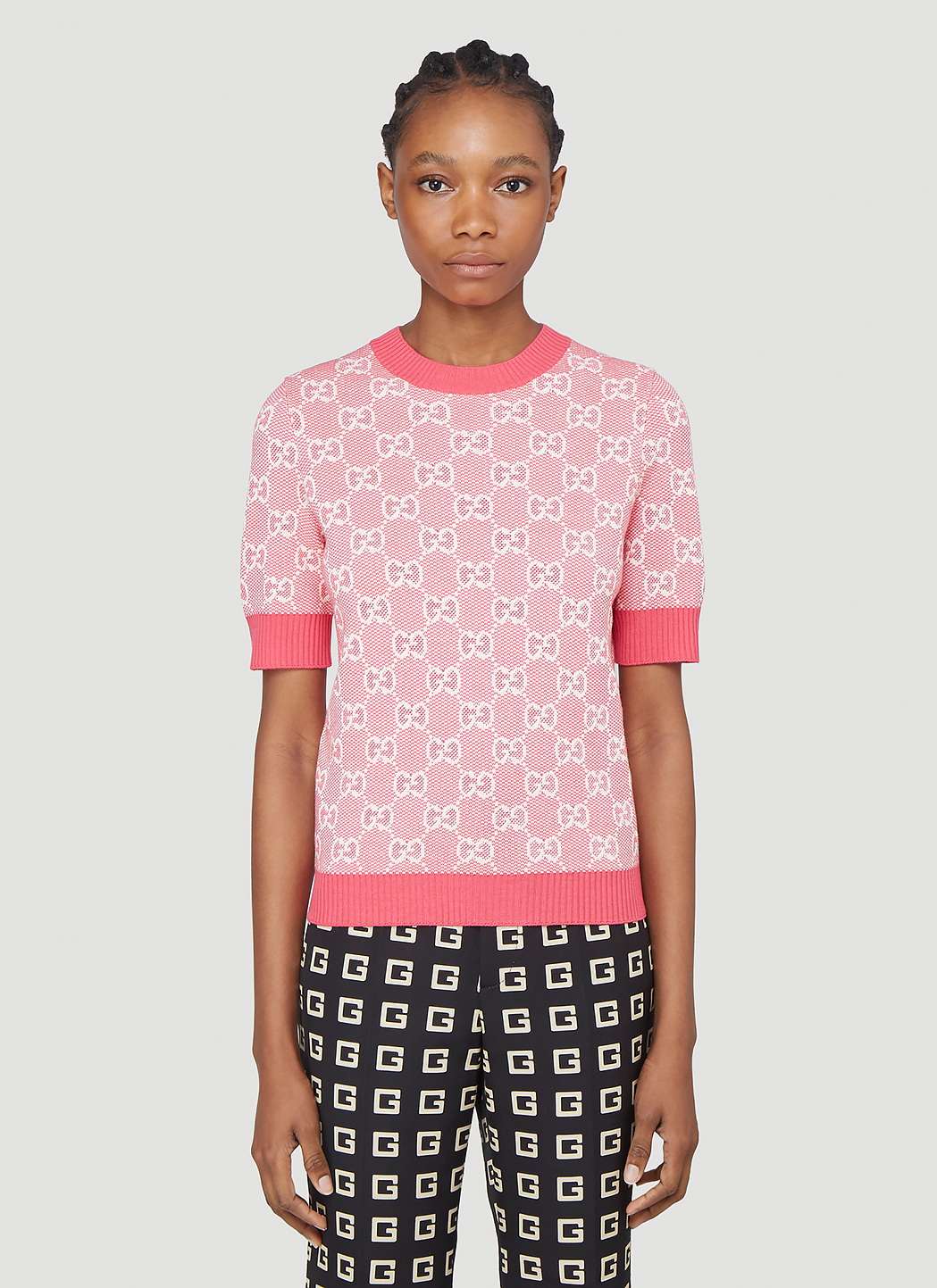 Gucci GG Logo Jacquard Top in Pink LN CC