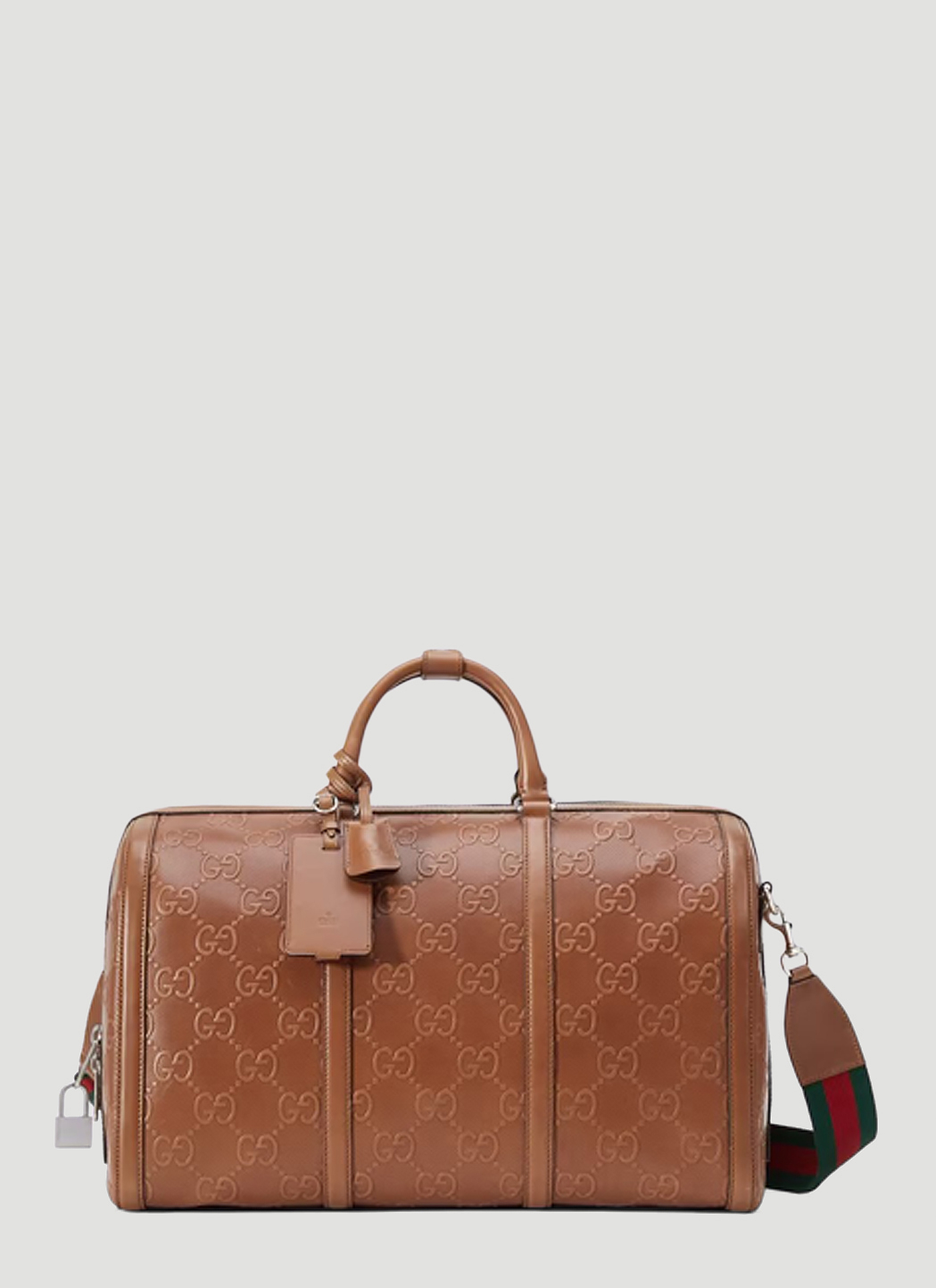 GUCCI GG Embossed Duffle Bag Brown Leather Travel Carry-On Guccissima  Weekender