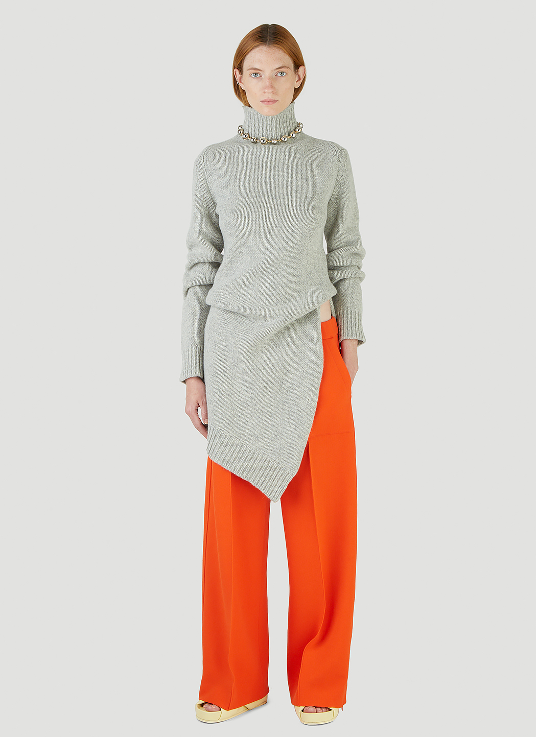 Jil Sander Women's Turtleneck Asymmetric Sweater in Grey | LN-CC