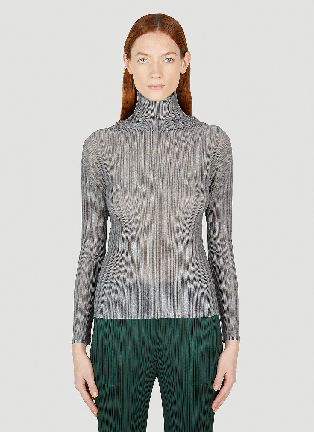 Pleats Please Issey Miyake Women's Rib Pleats High Neck Top in