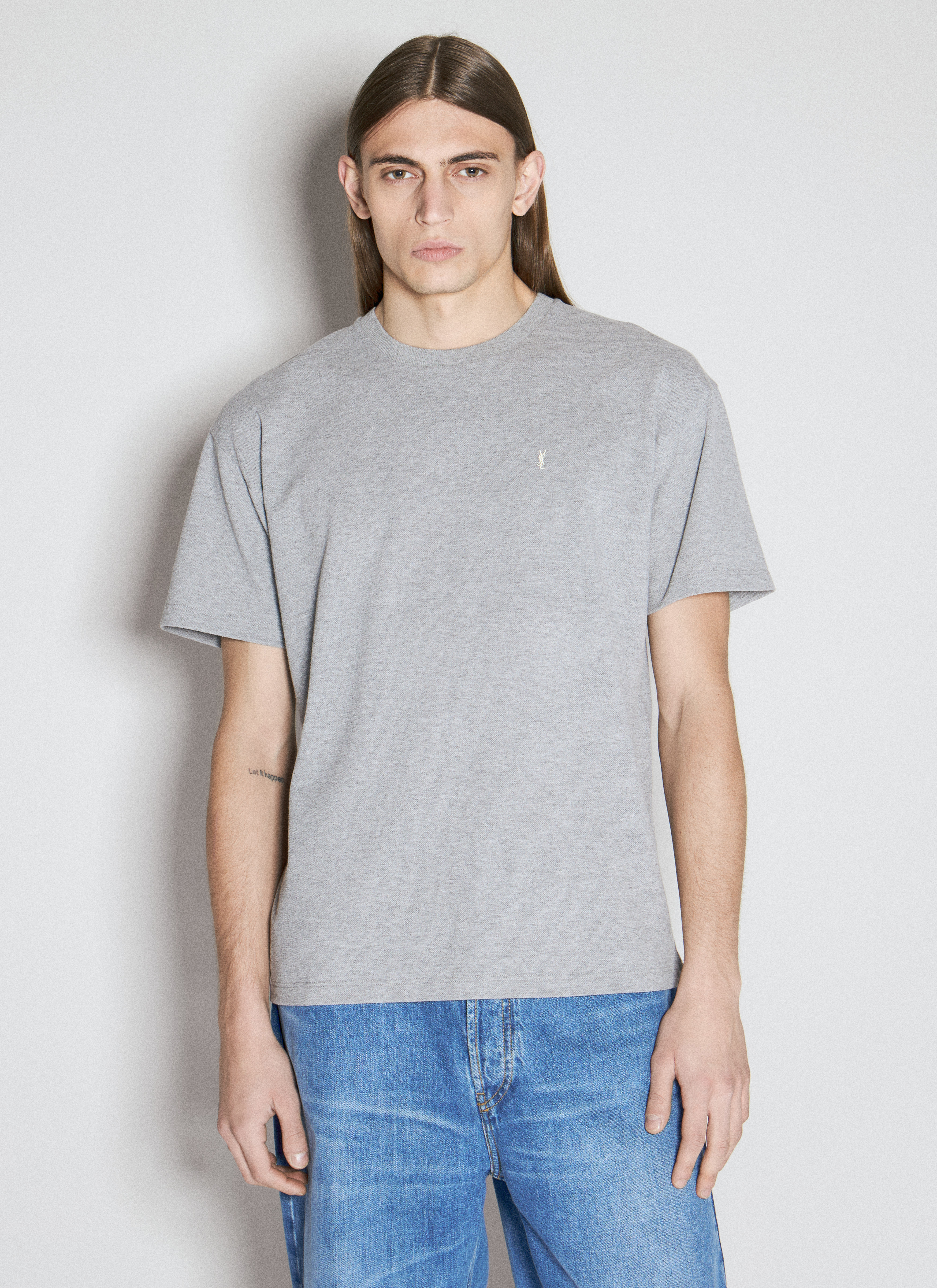 Saint Laurent Men's Cassandre Piqué T-Shirt in Grey | LN-CC®