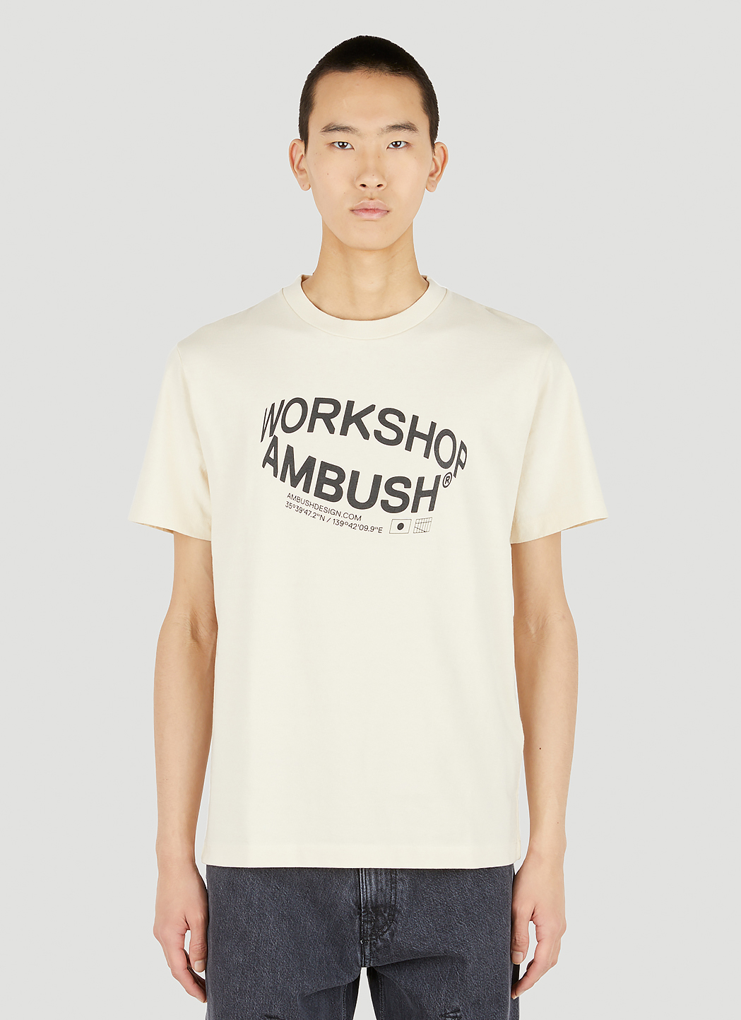 Ambush Revolve Logo Print T-Shirt in Cream | LN-CC®